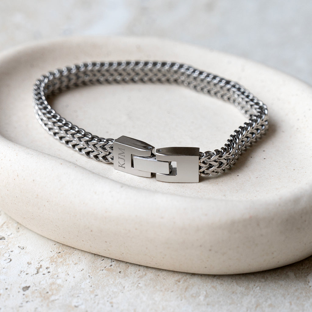 Monogrammed Men's Braided Steel Bracelet