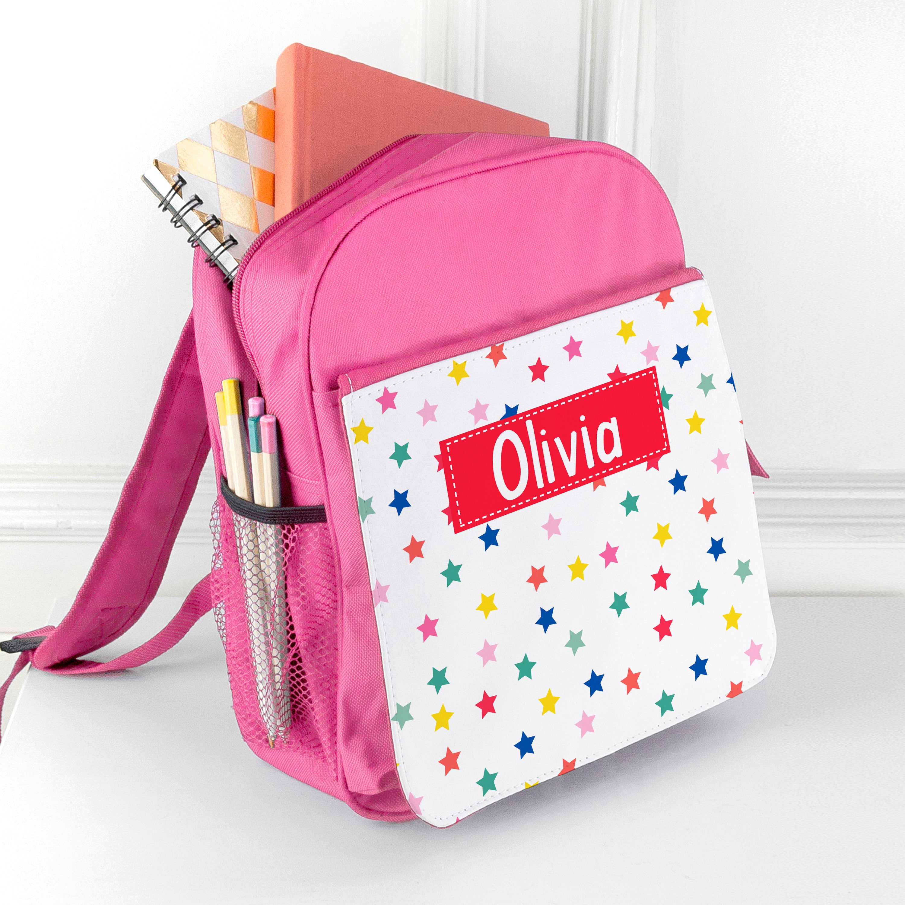 Sticker Rucksack Pink Personalised Girl's Patterned Pink Rucksack | Gifts for Her | Treat ...