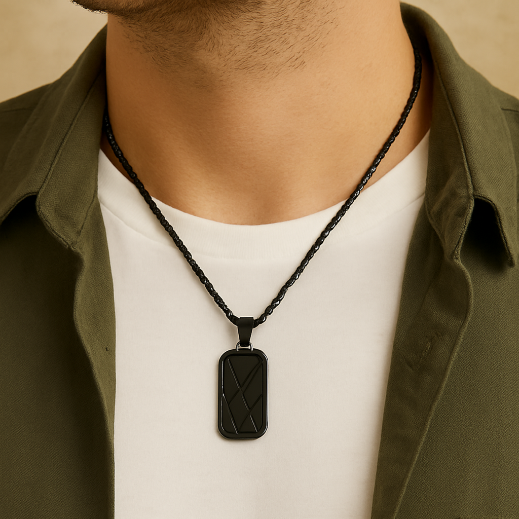 Personalised Men’s Contemporary Black Dog Tag Necklace