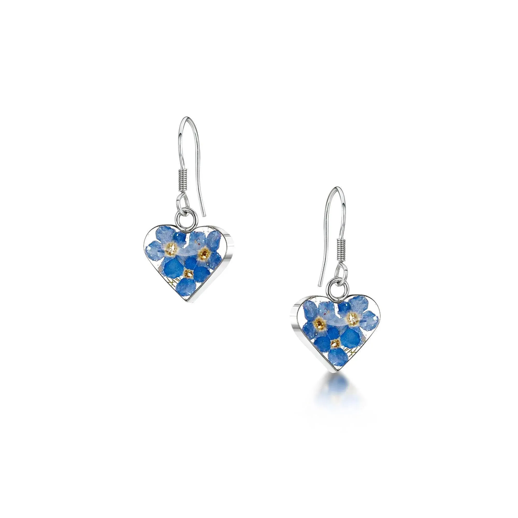 Sterling Silver and Forget Me Not Heart Drop Earrings