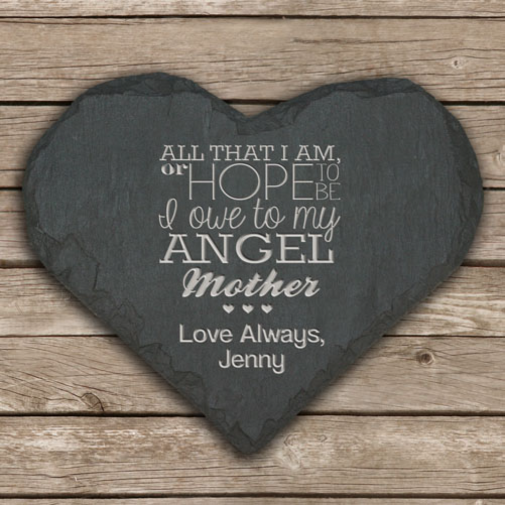 Personalised Angel Mother Slate Heart Keepsake