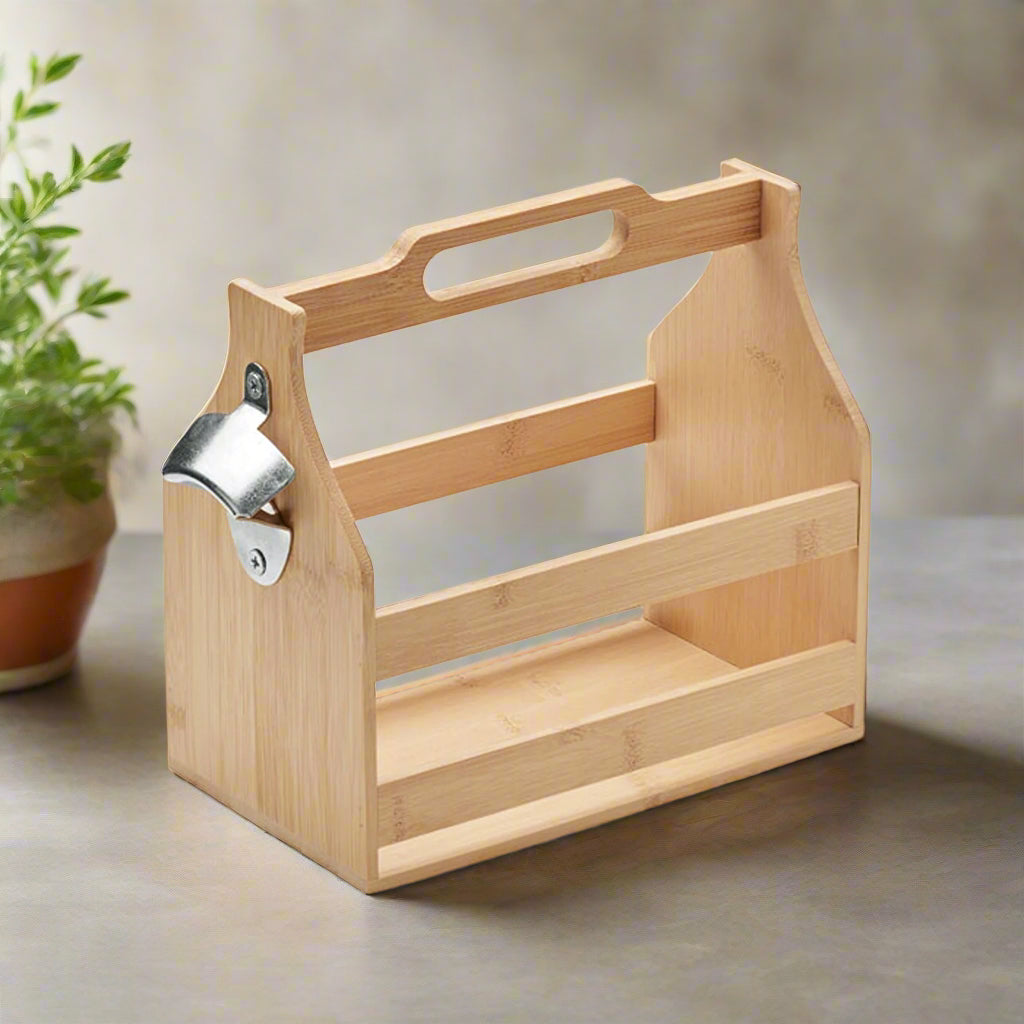 Bamboo Beer Crate with Bottle Opener