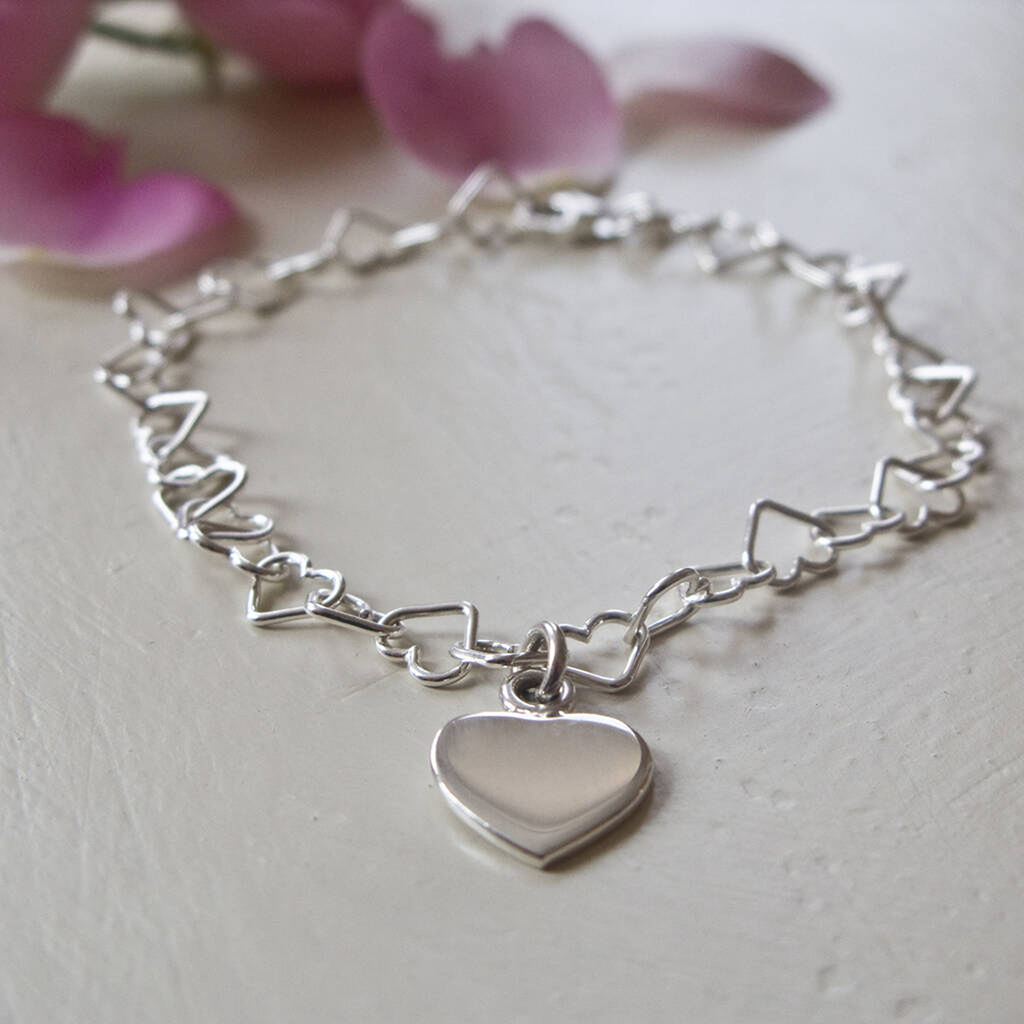 Sterling Silver Chain of Hearts Bracelet