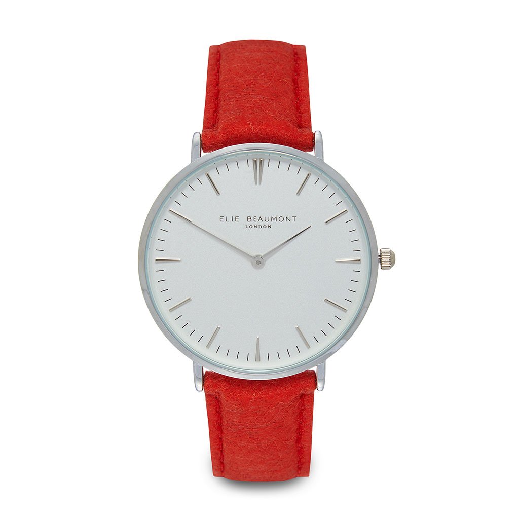 Personalised Vegan Leather Watch in Red with White Dial - treat-republic