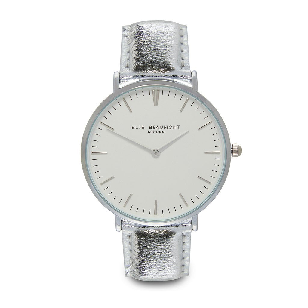 Personalised Vegan Leather Watch in Silver with White Dial - treat-republic