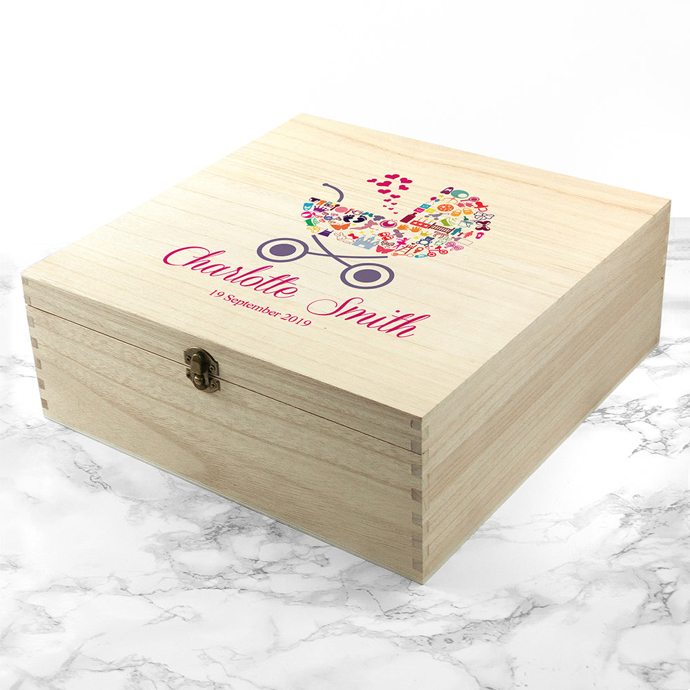 Personalised Pram Baby Girl Memory Box - treat-republic