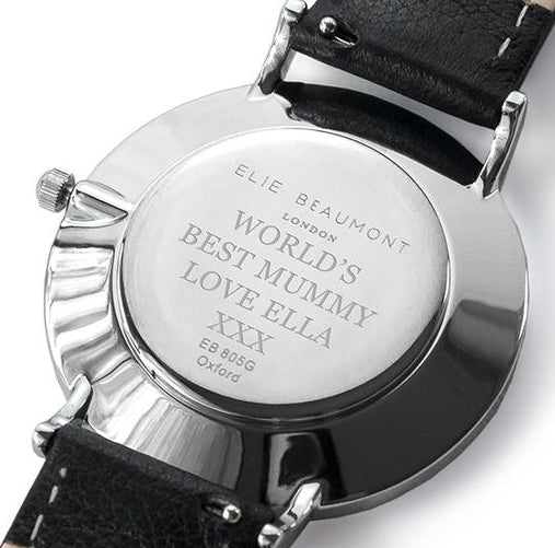 Personalised Vegan Leather Watch in Black with White Dial - treat-republic