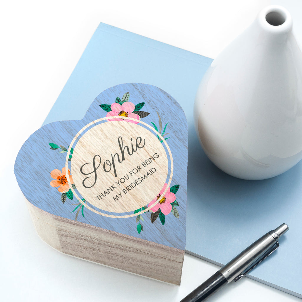 Personalised Blue Floral Heart Trinket Box - treat-republic