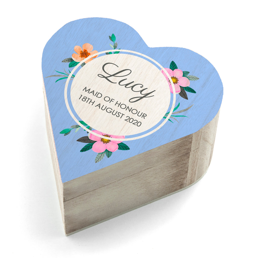 Personalised Blue Floral Heart Trinket Box - treat-republic