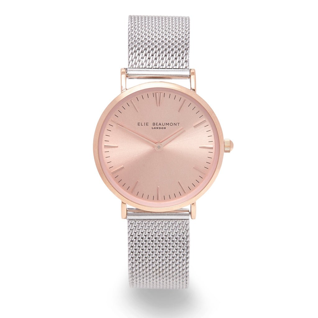 Elie Beaumont Ladies Personalised Mesh Watch in Silver and Rose Gold