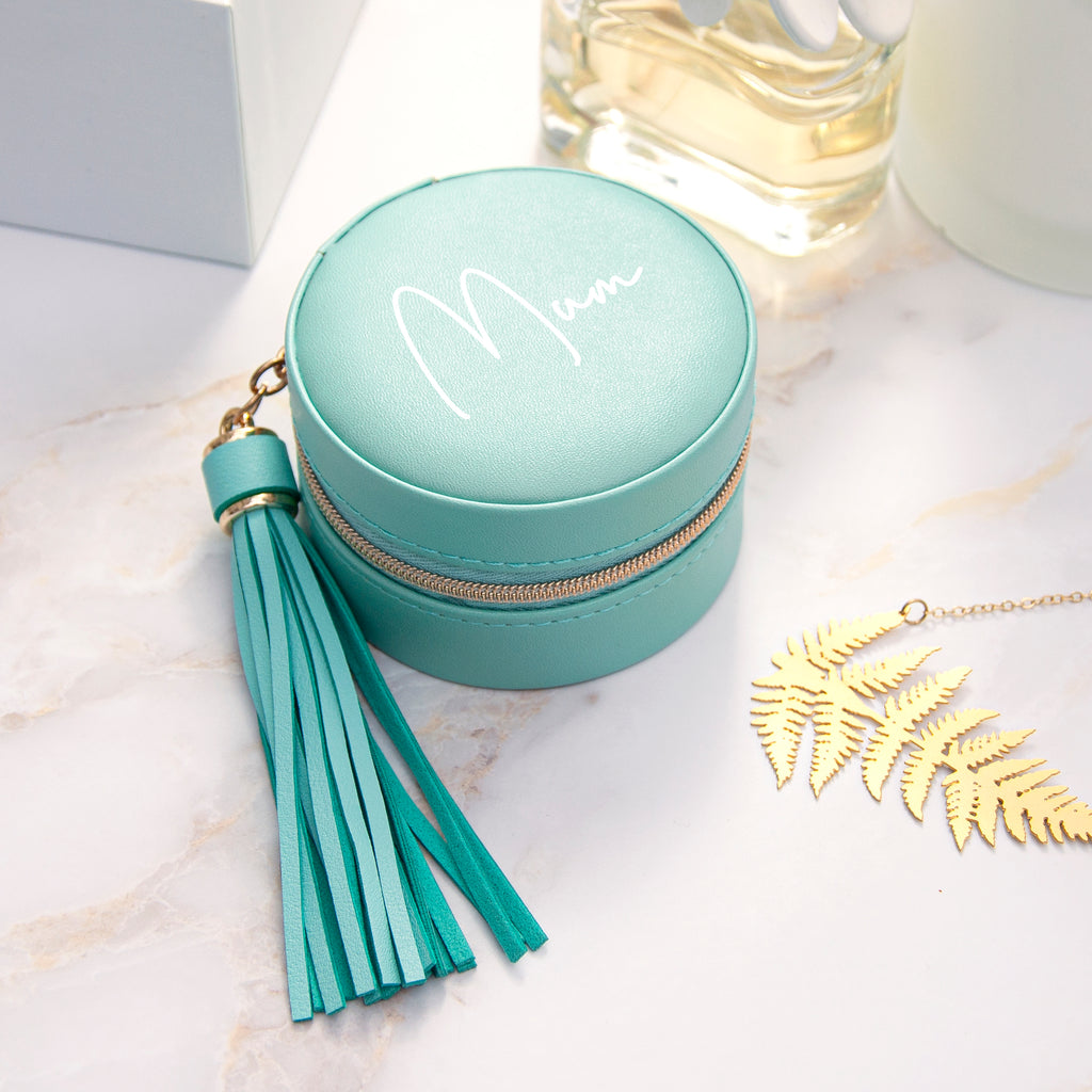 Personalised Turquoise Travel Jewellery Case with Tassel