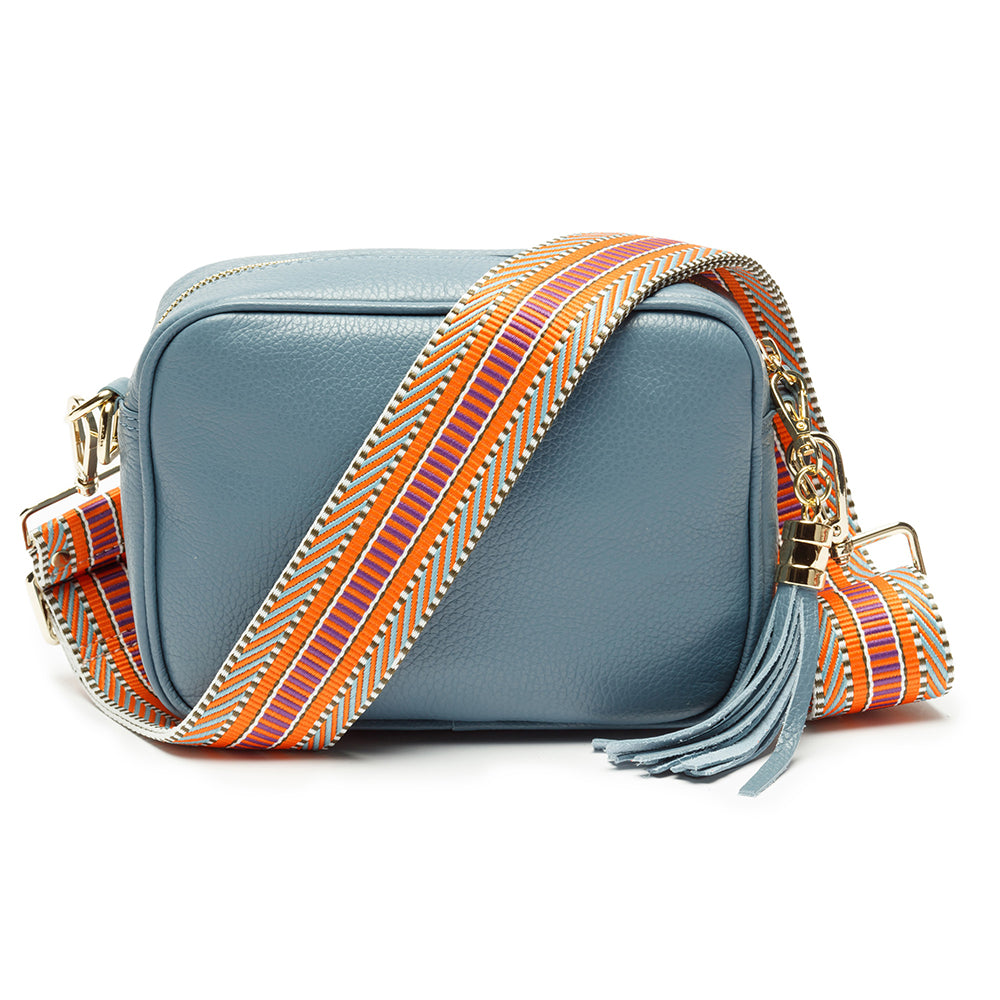 Personalised Elie Beaumont Cross Body Light Blue Leather Bag with Choice of Strap