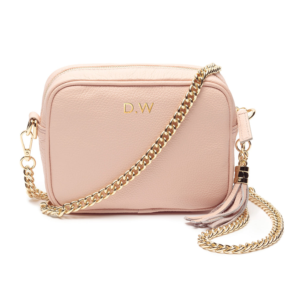 Personalised Elie Beaumont Cross Body Pink Leather Bag with Choice of Strap