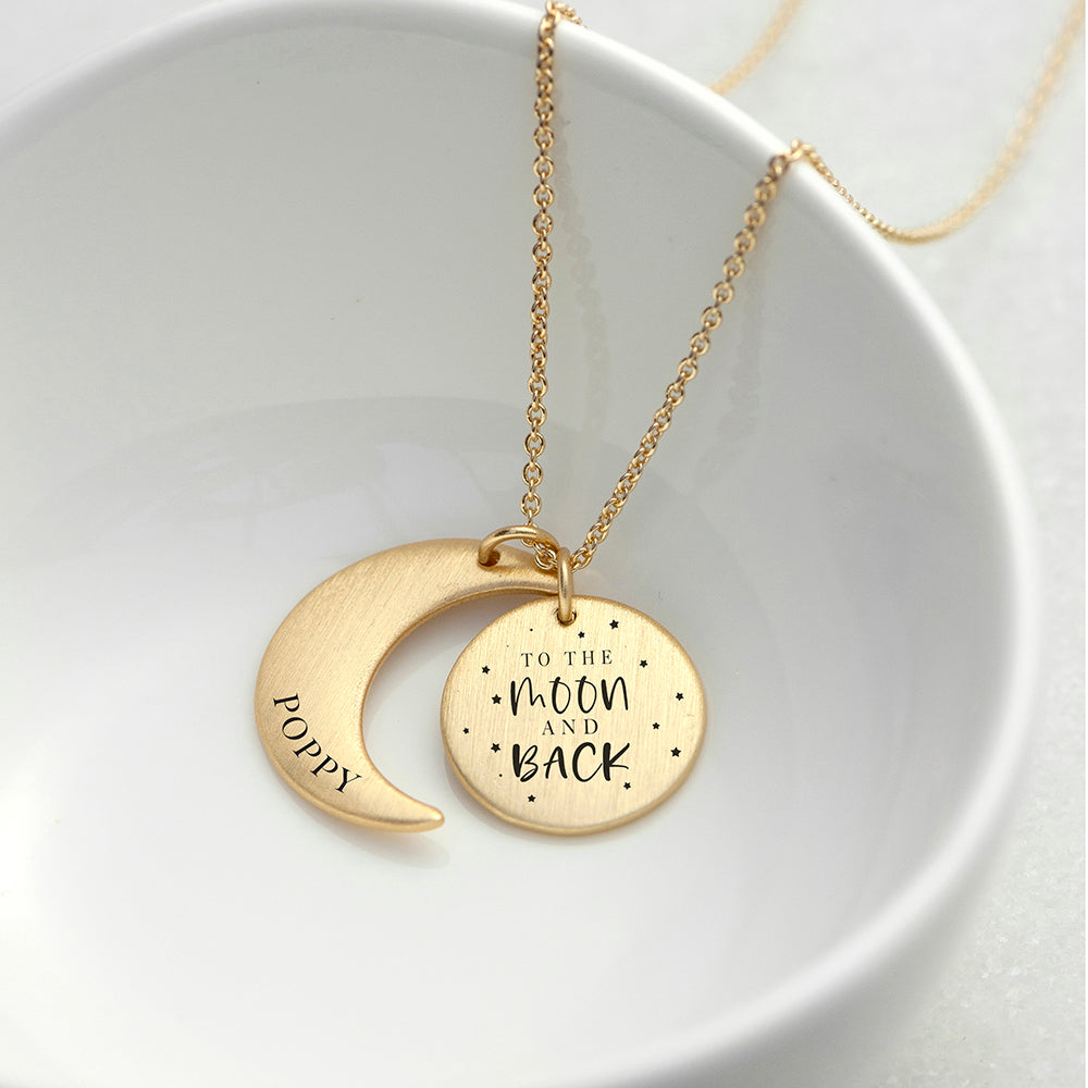 Crescent Moon I Love You To the Moon & Back Quote Necklace in Silver –  DOTOLY