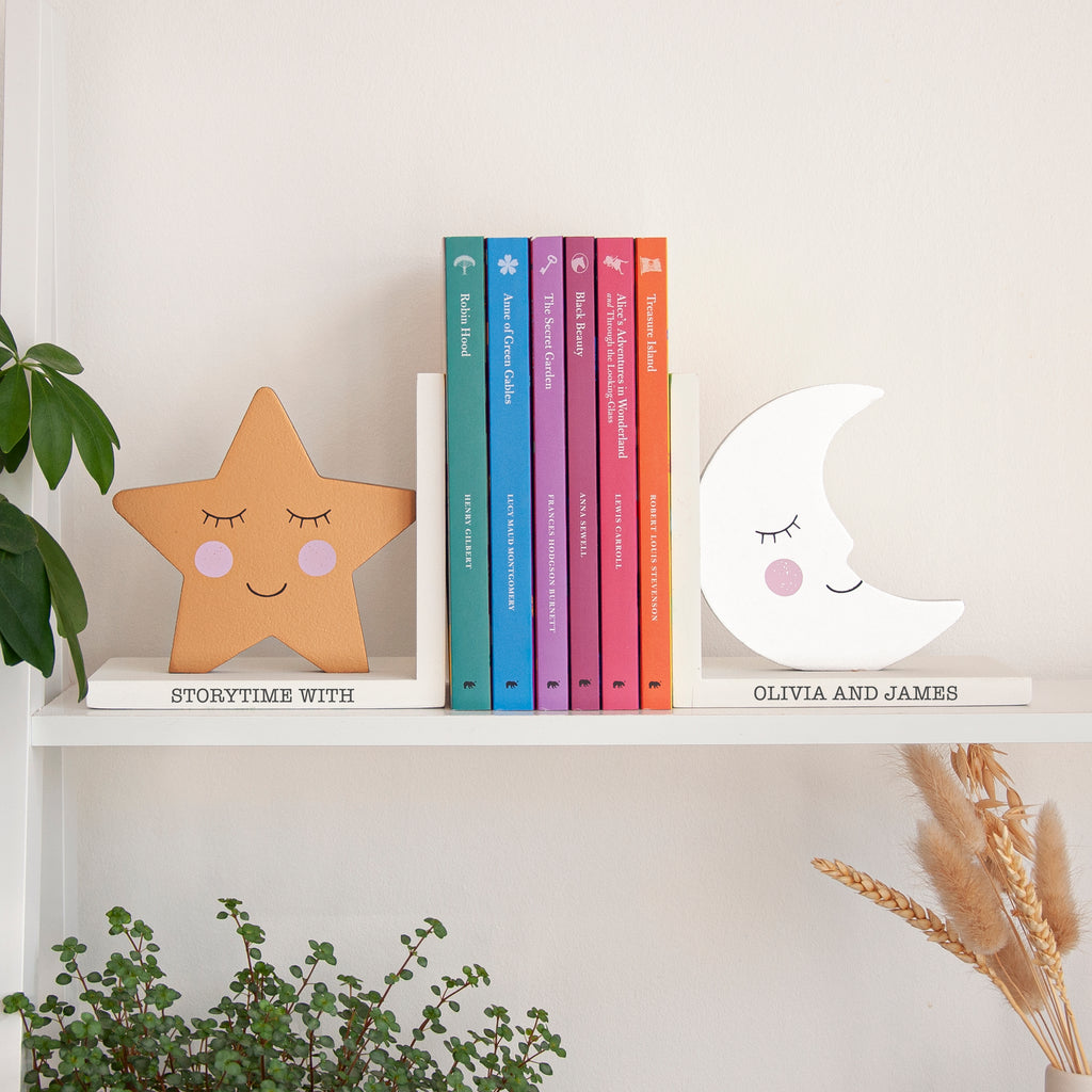 Personalised Kids Star and Moon Bookends