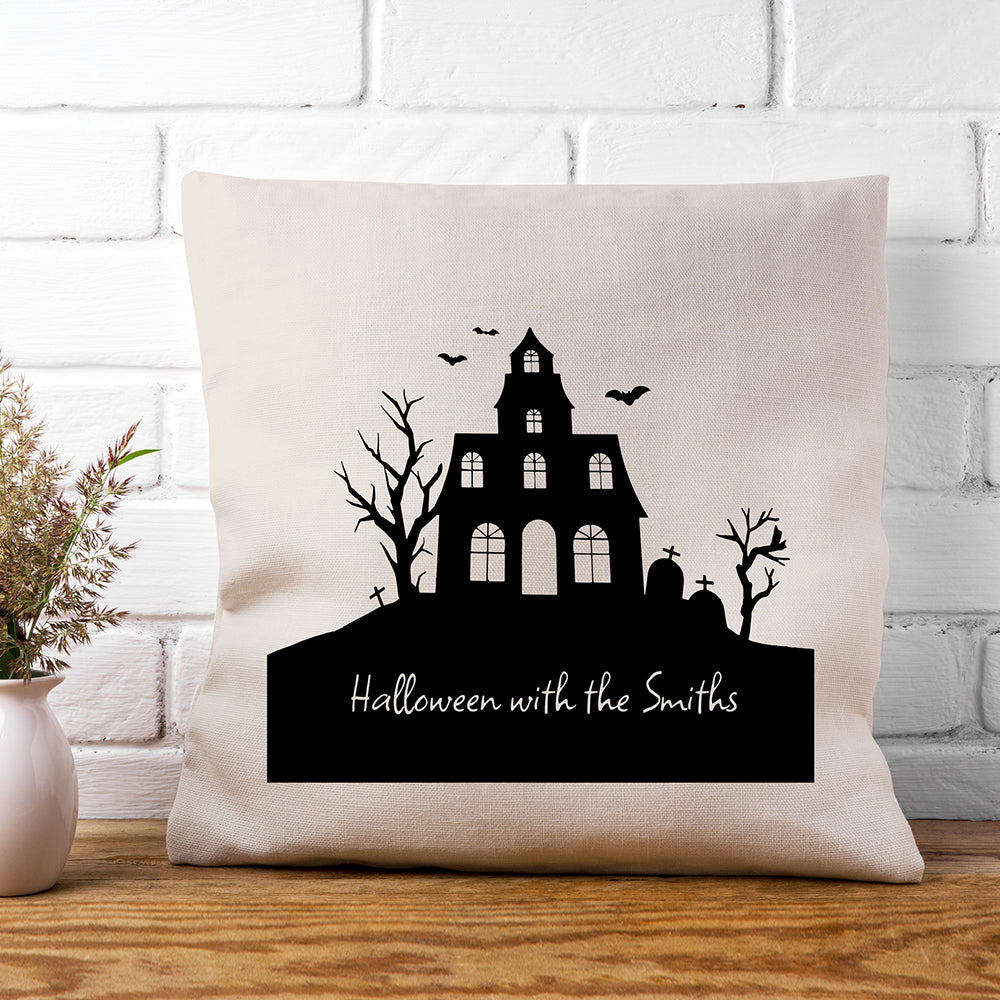 Personalised Halloween Haunted House Cushion Cover