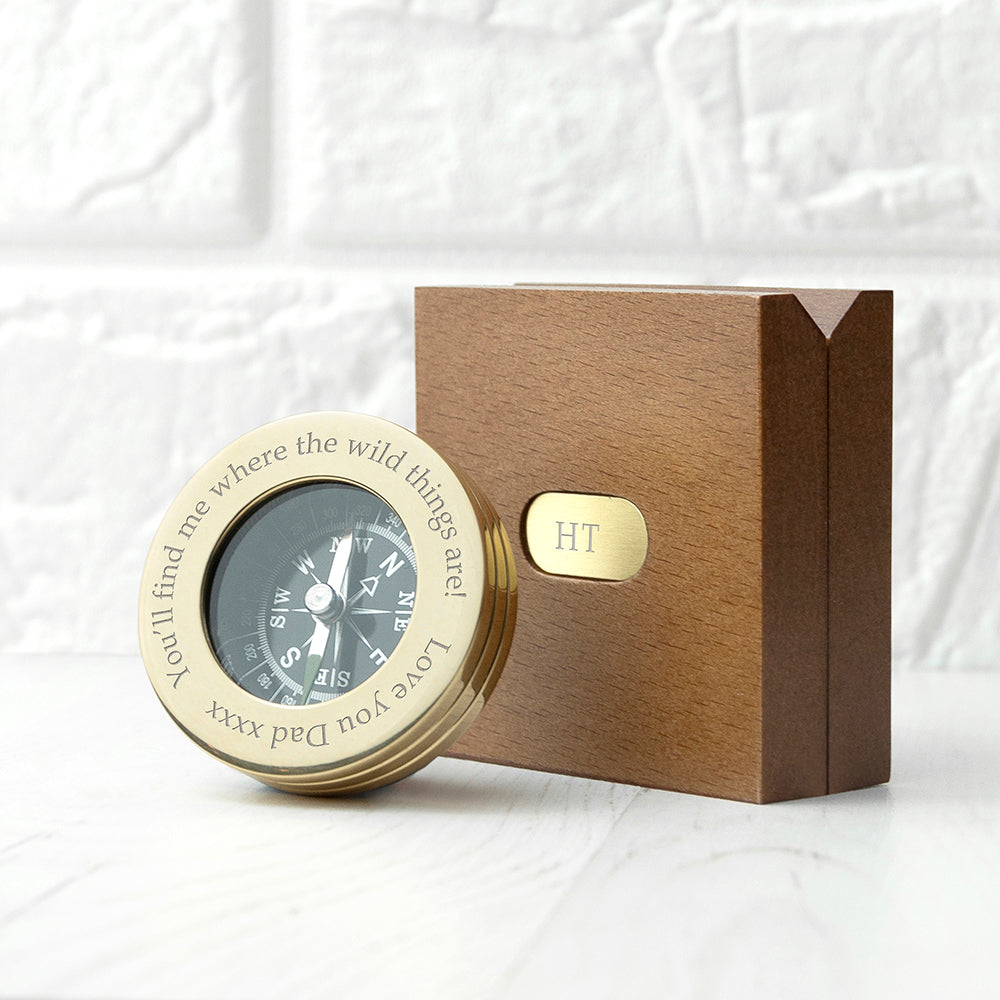 Personalised Brass Traveller's Compass with Monogrammed Box