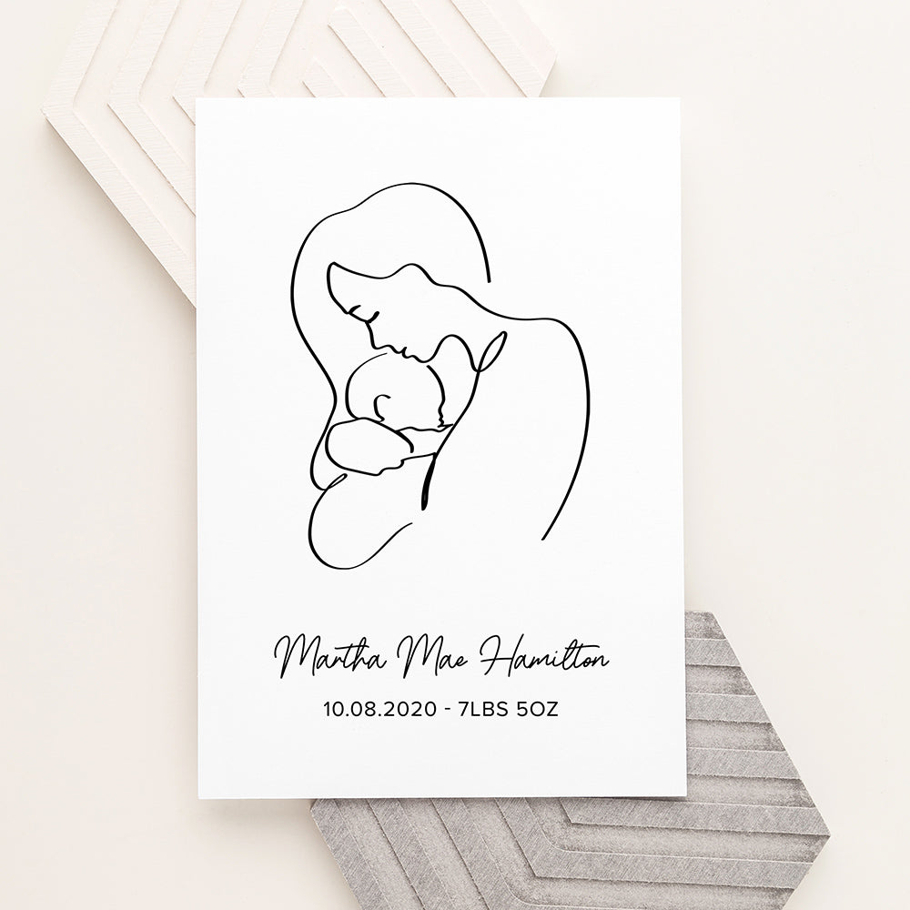 Personalised Line Art New Mum and Baby's Love Print