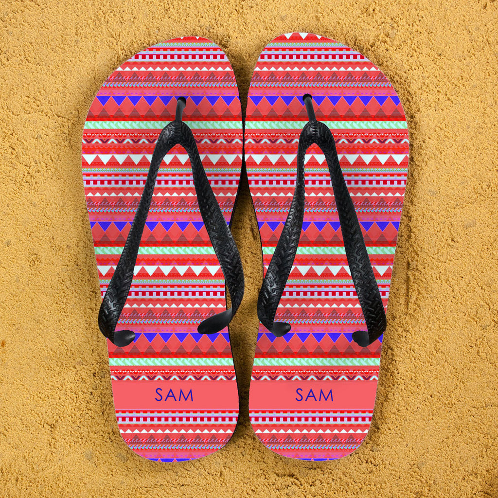 Aztec style Personalised Flipflops in Red - treat-republic