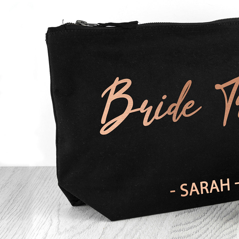 Bride Tribe Personalised Cosmetic Black Bag In Rose Gold - treat-republic