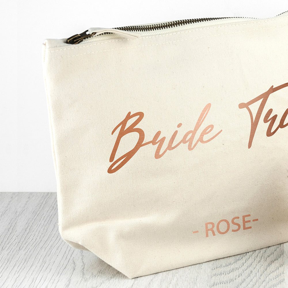 Bride Tribe Personalised Cosmetic Canvas Bag In Rose Gold - treat-republic