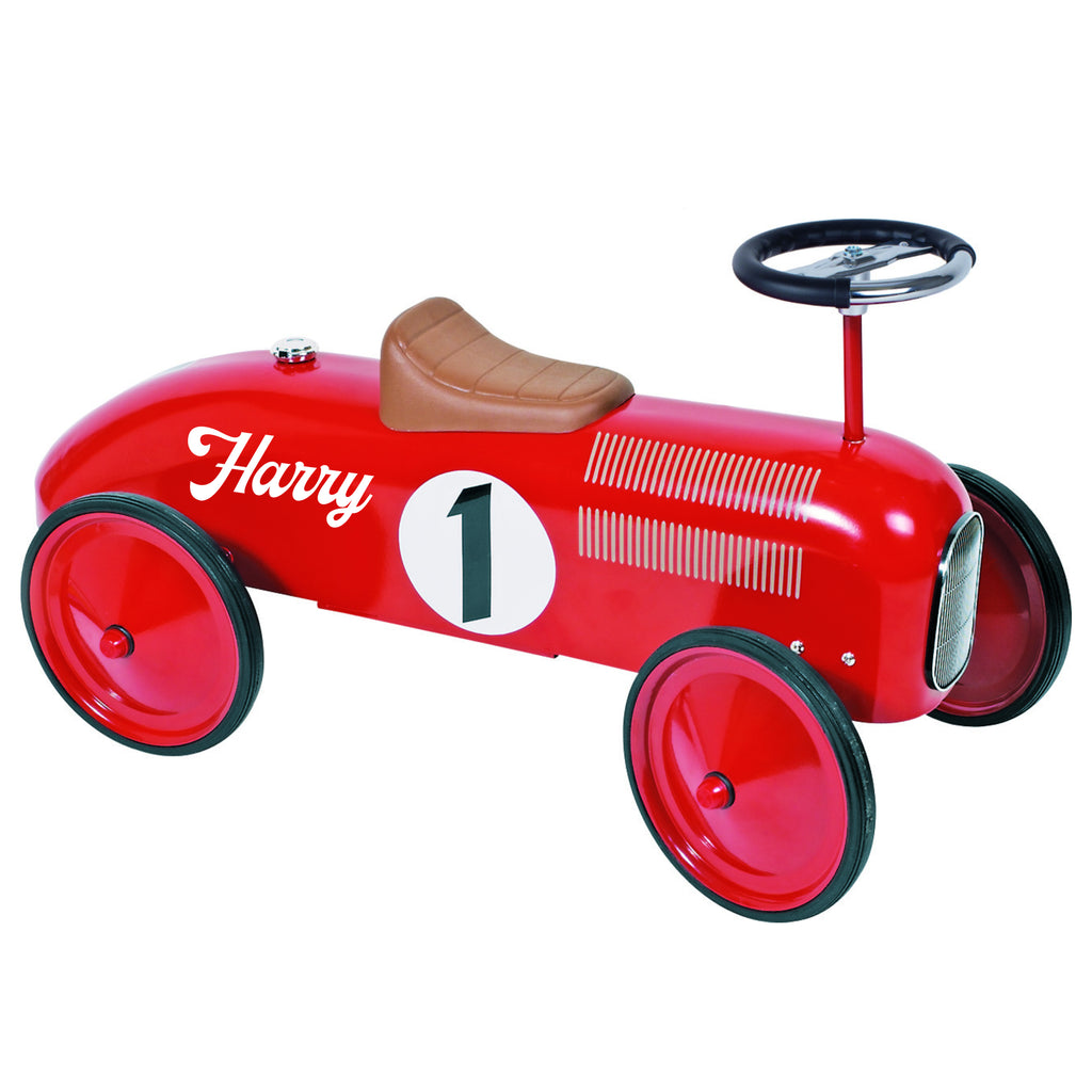 Personalised Bright Red Vintage Style Ride On Car for Kids - treat-republic