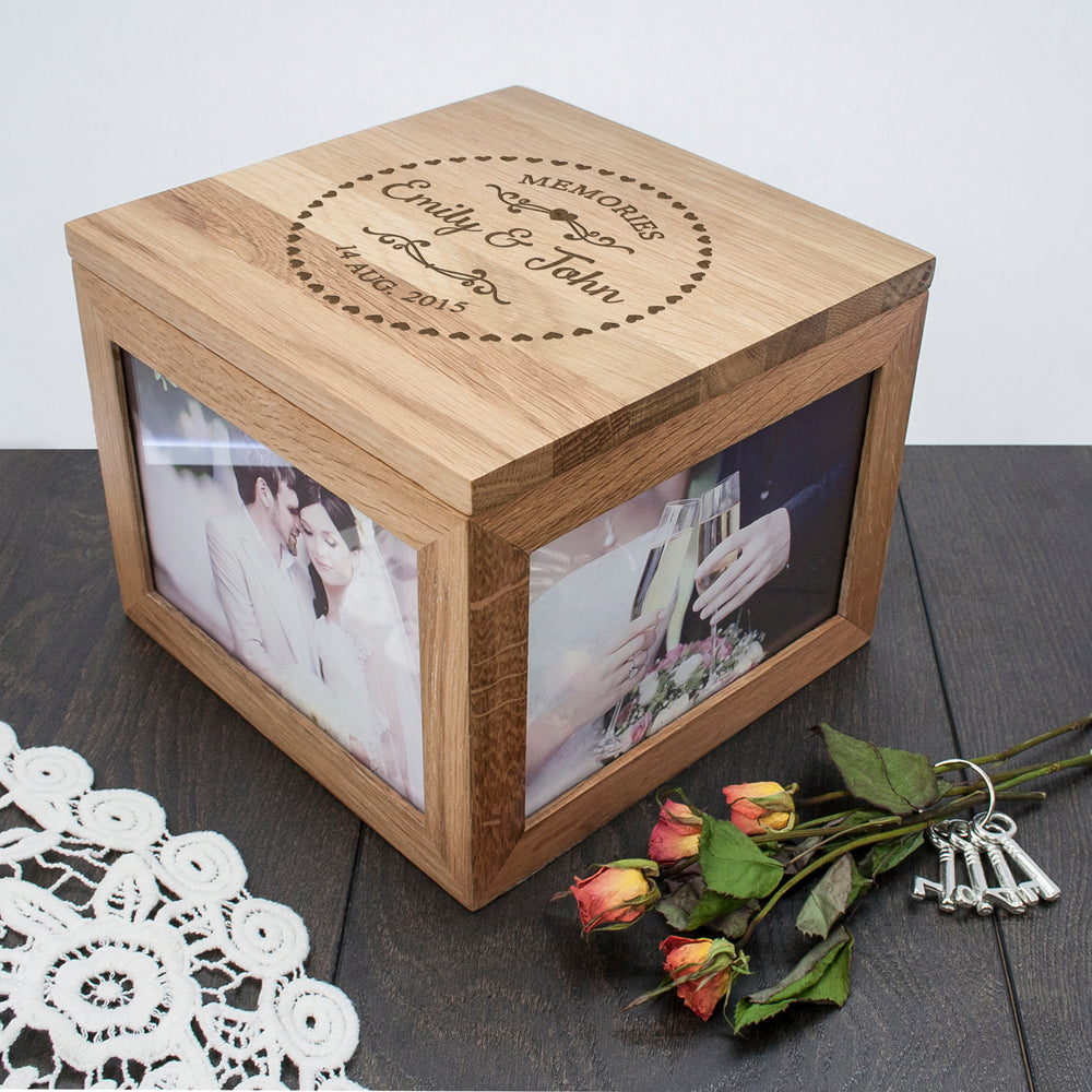 Couples' Oak Photo Keepsake Box with Heart Frame - treat-republic