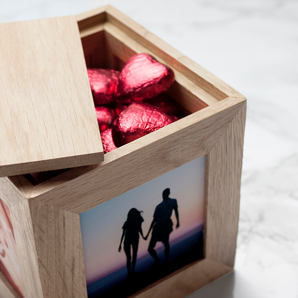 Personalised Carved Heart Oak Photo Cube - treat-republic