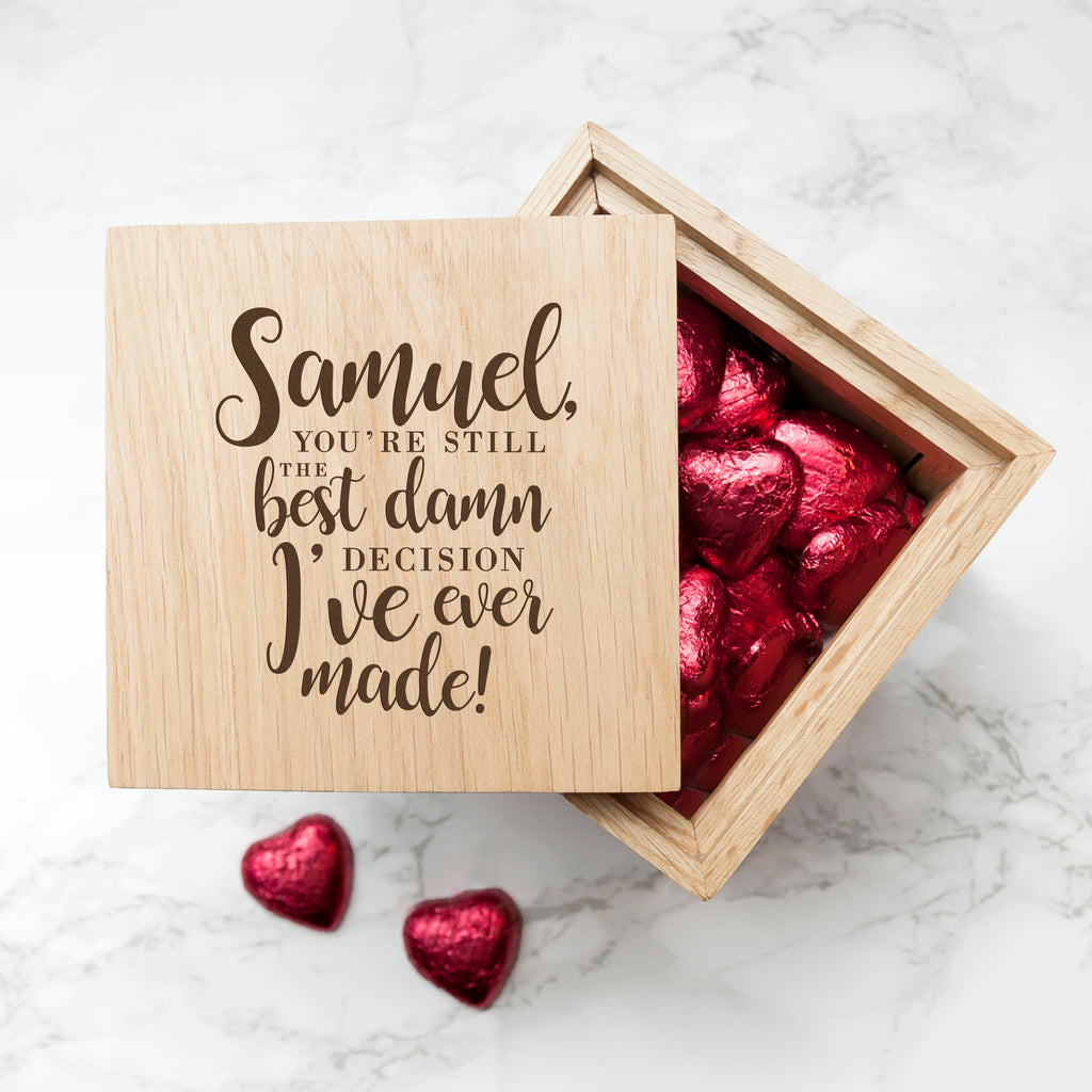 Personalised Valentine's Best Damn Decision Oak Photo Cube - treat-republic