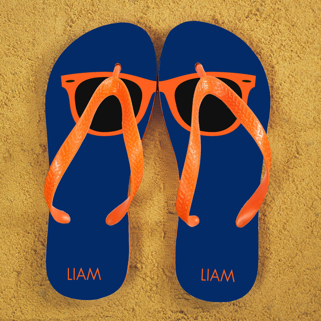 Holiday Style Personalised Flip Flops in Blue and Orange - treat-republic