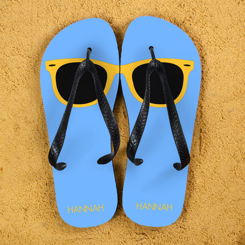 Holiday Style Personalised Flip Flops in Blue and Yellow - treat-republic