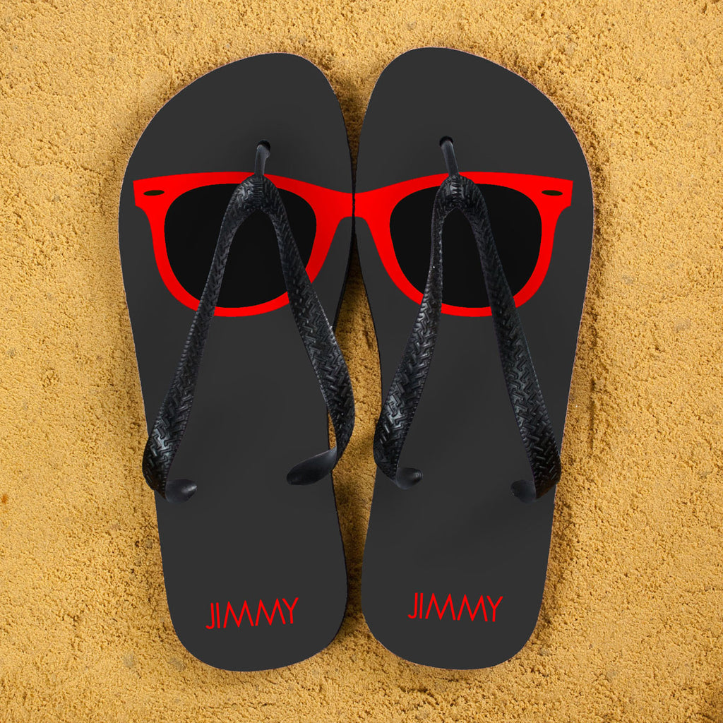 Holiday Style Personalised Flip Flops in Grey and Red - treat-republic