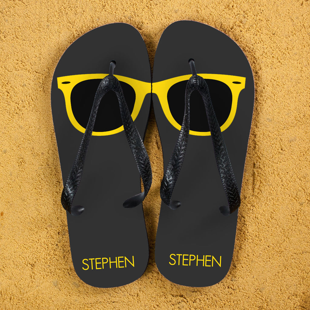 Holiday Style Personalised Flip Flops in Grey and Yellow - treat-republic