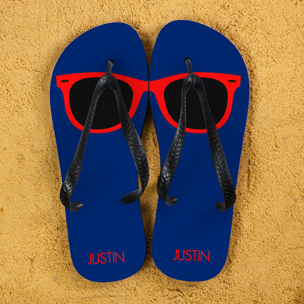 Holiday Style Personalised Flip Flops in Navy and Red - treat-republic