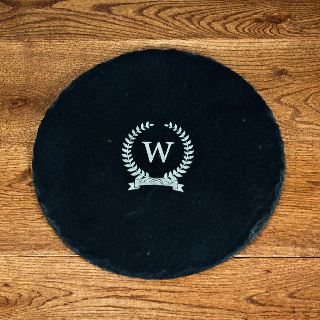 Personalised Initial in Wreath Round Slate Cheese Board - treat-republic