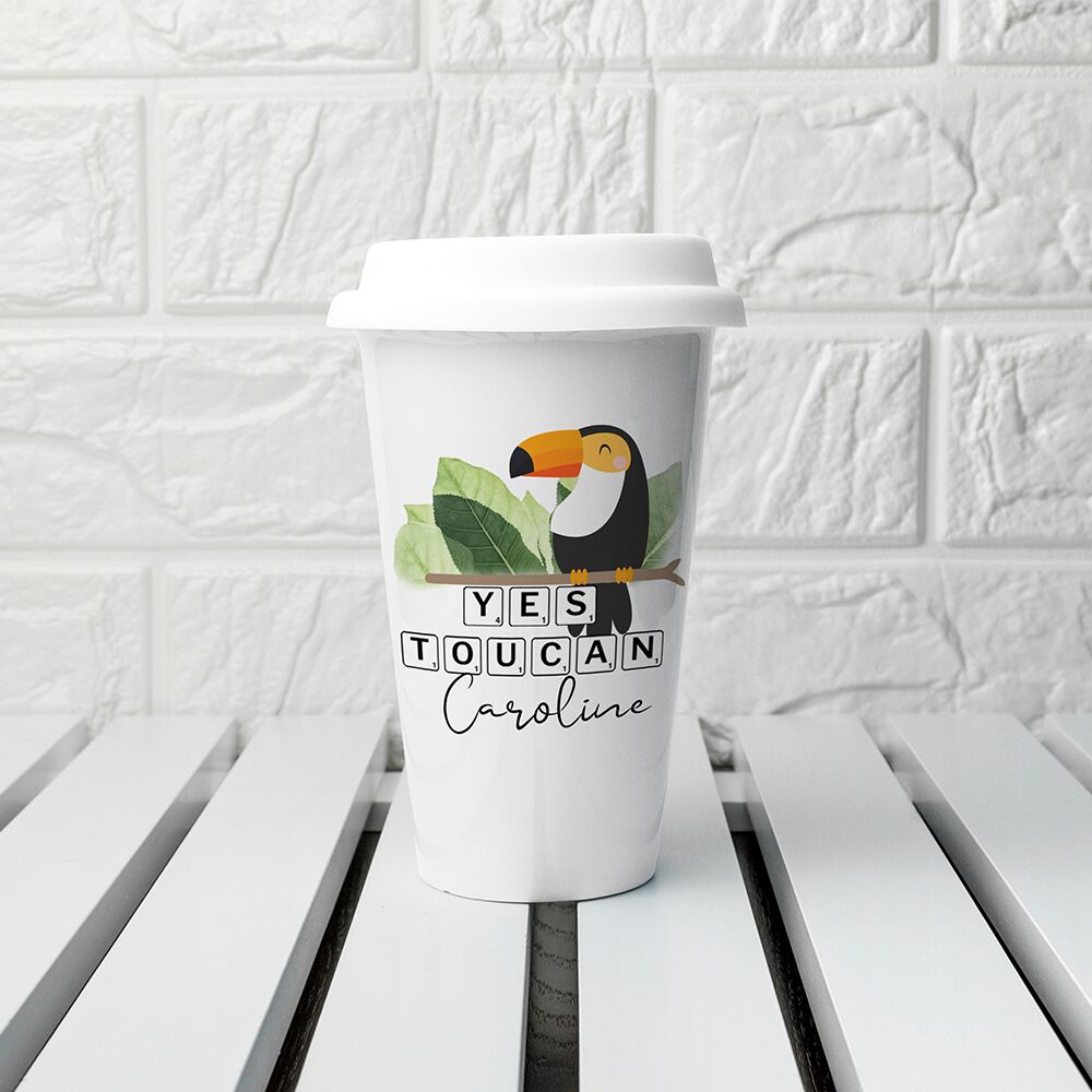 Personalised Yes Toucan Eco Travel Mug - treat-republic