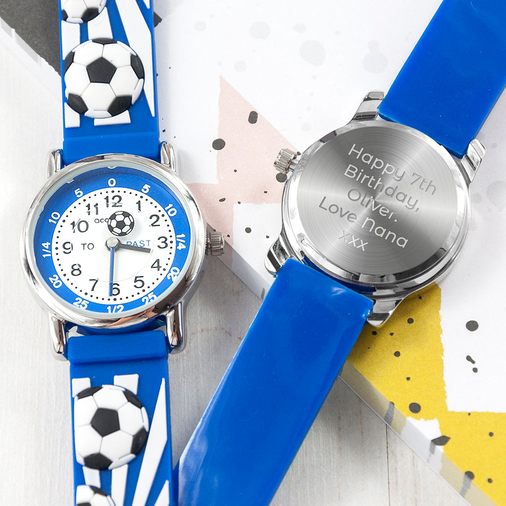 Kids Personalised Blue Football Watch - treat-republic