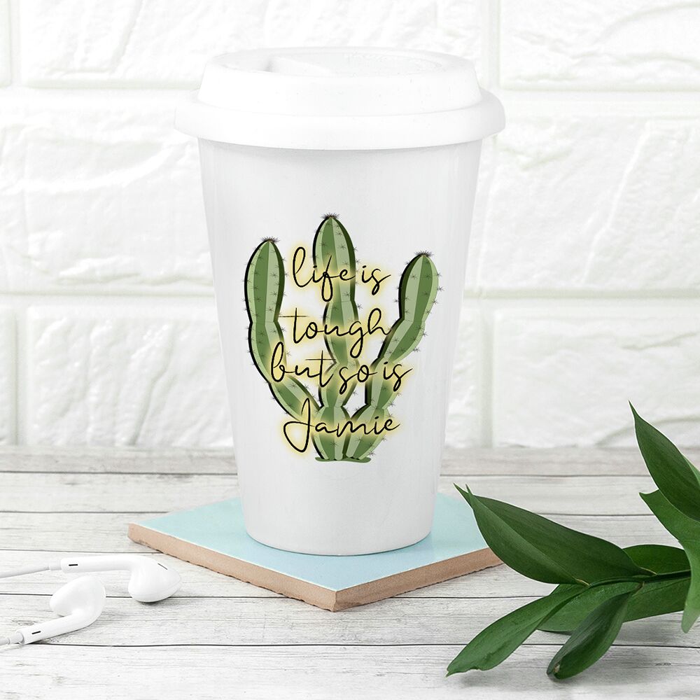Personalised Tough as Cactus Eco Travel Mug - treat-republic