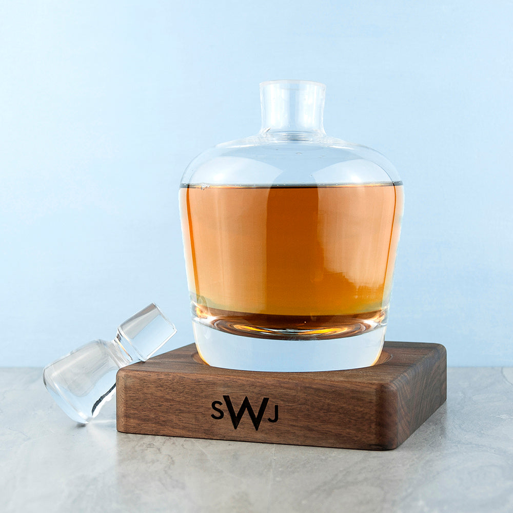 Monogrammed LSA Whisky Decanter & Walnut Base - treat-republic