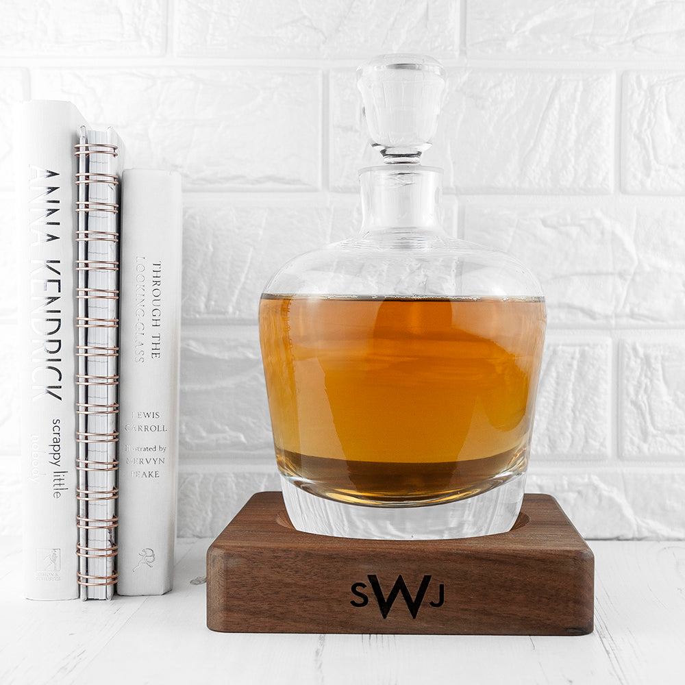 Monogrammed LSA Whisky Decanter & Walnut Base - treat-republic