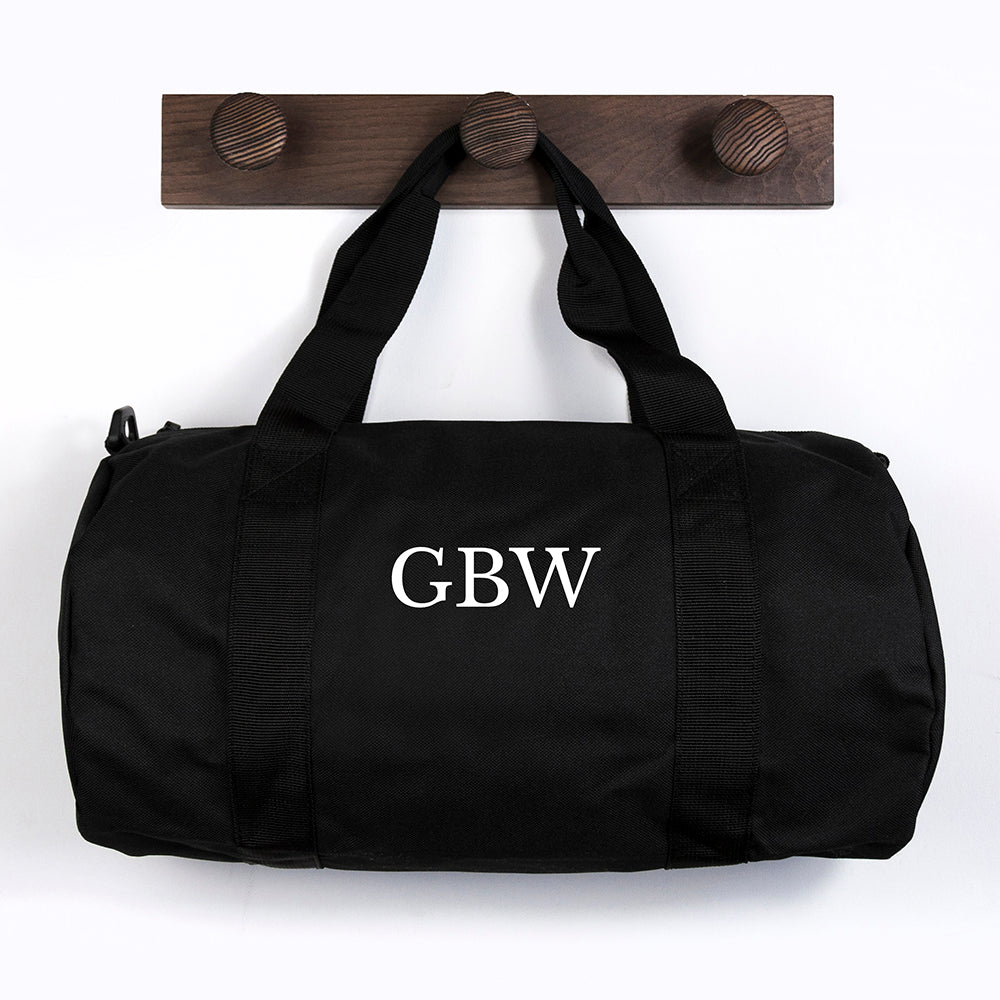Monogrammed Barrel Gym Bag in Black - treat-republic