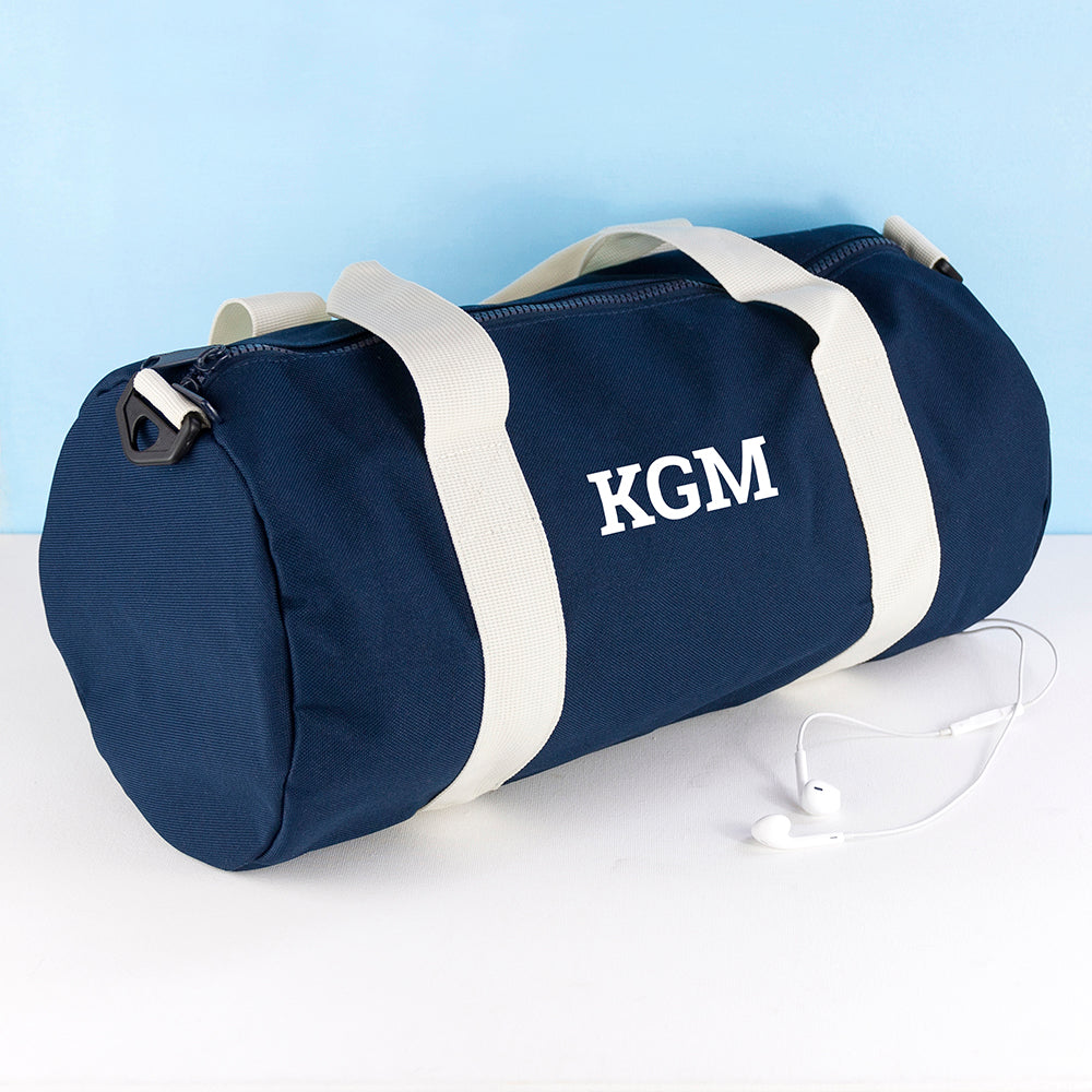 Monogrammed Barrel Gym Bag in Navy - treat-republic
