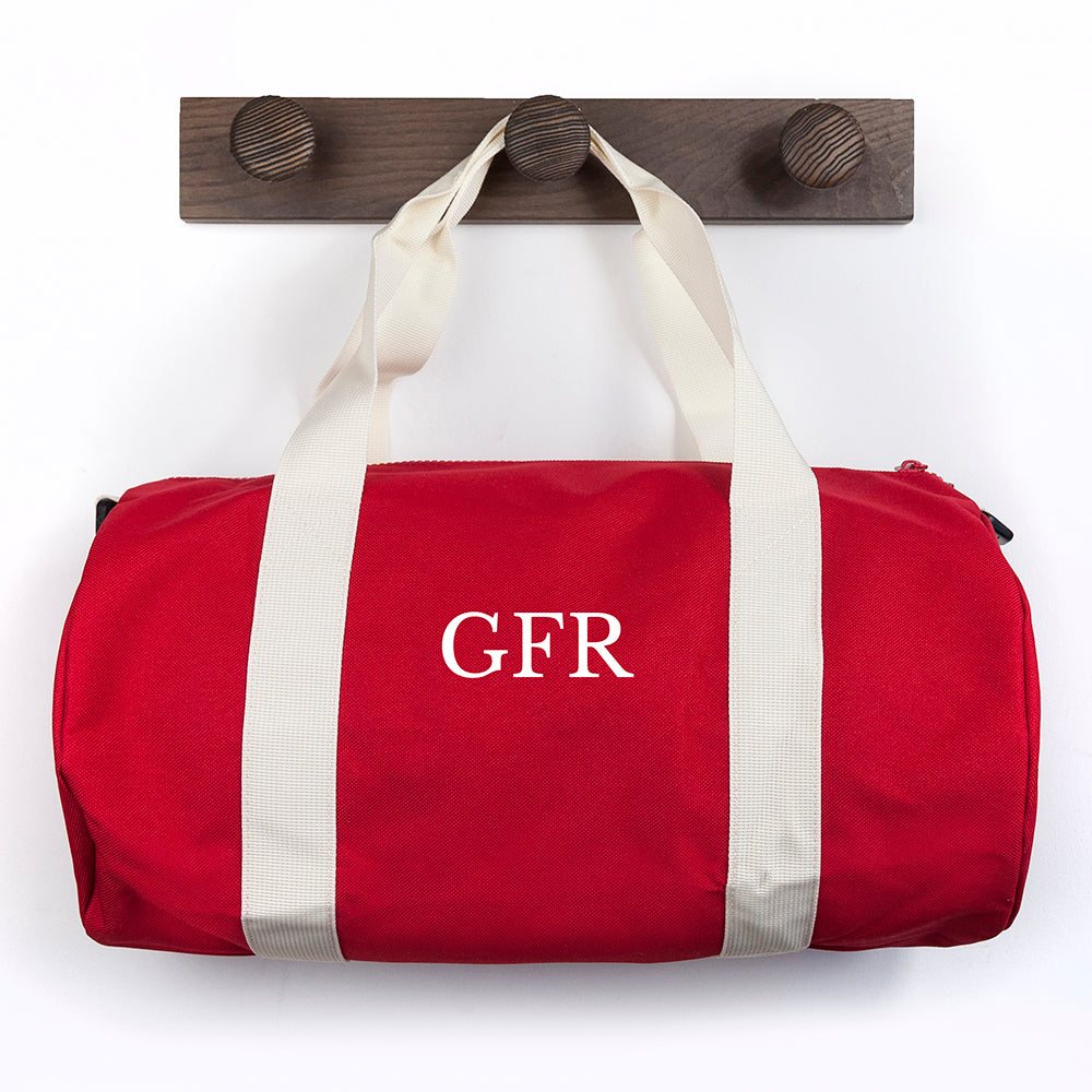 Monogrammed Barrel Gym Bag in Red - treat-republic