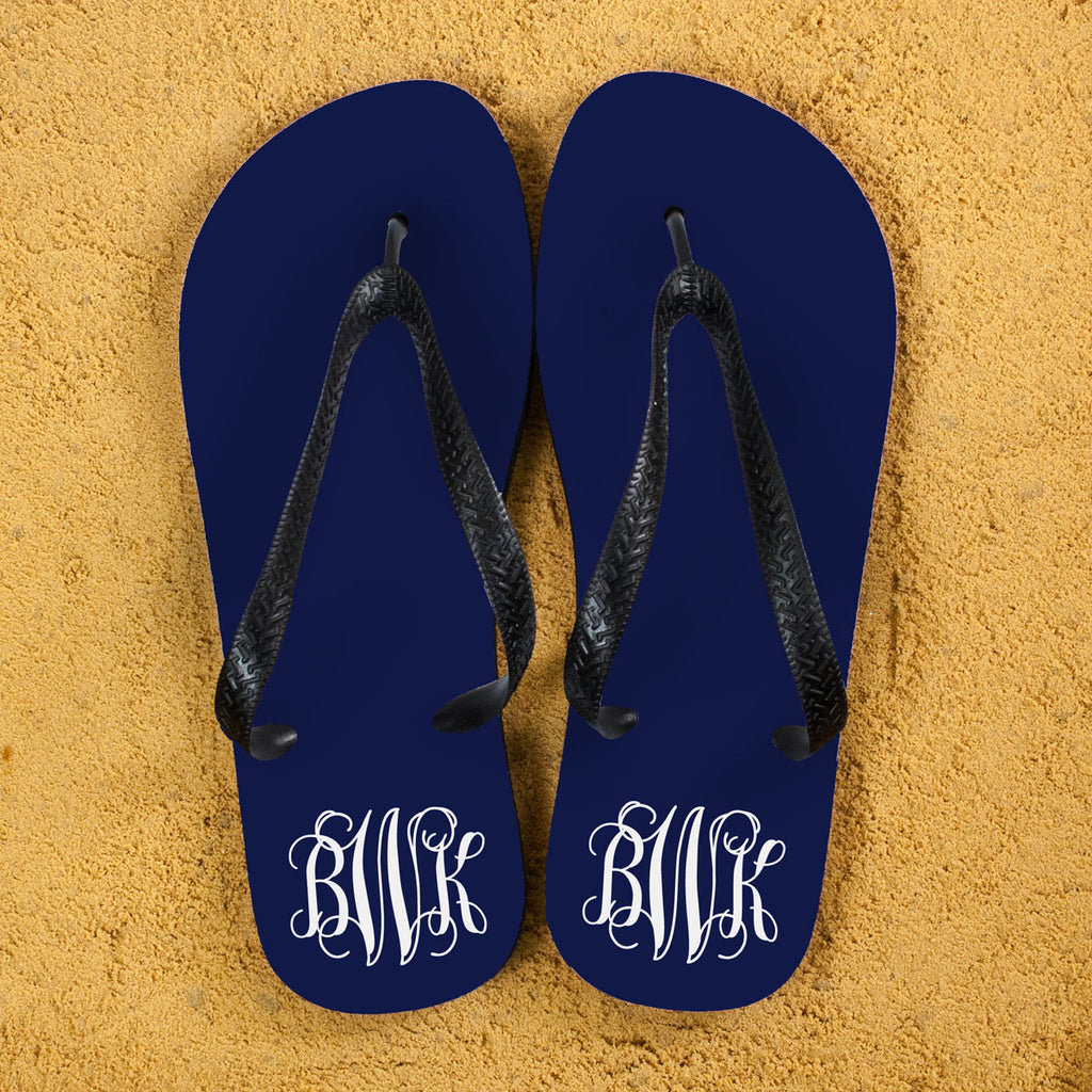 Monogrammed Flip Flops in Blue and White - treat-republic