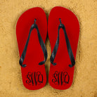 Monogrammed Flip Flops in Red and Grey - treat-republic