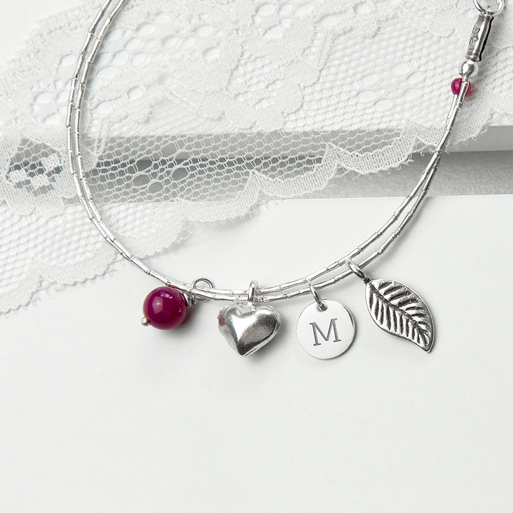 Personalised Silver Bracelet with Ruby for Adult or Child - treat-republic