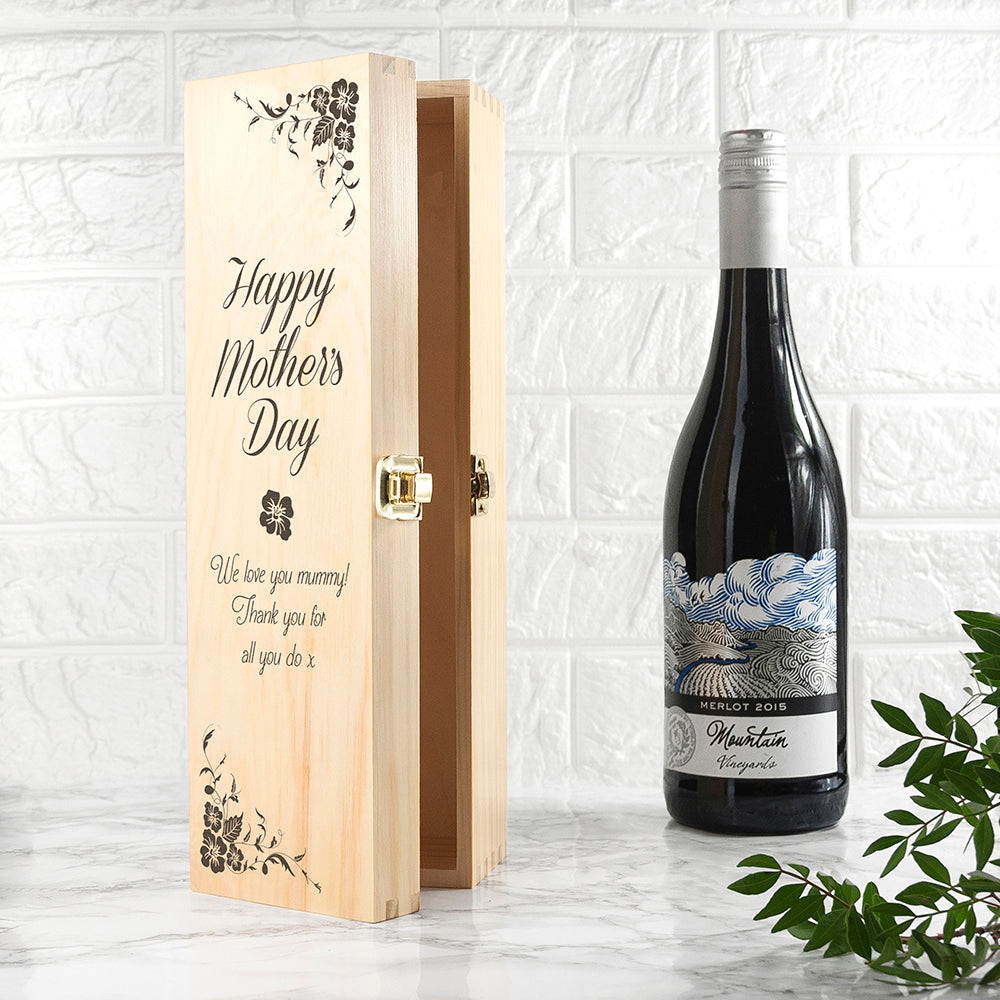 Mother's Day Wine/Champagne Box With Floral Design - treat-republic
