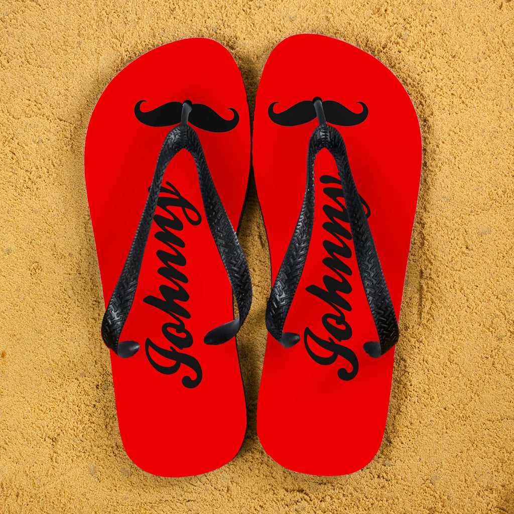 Moustache Style Personalised Flip Flops in Red - treat-republic