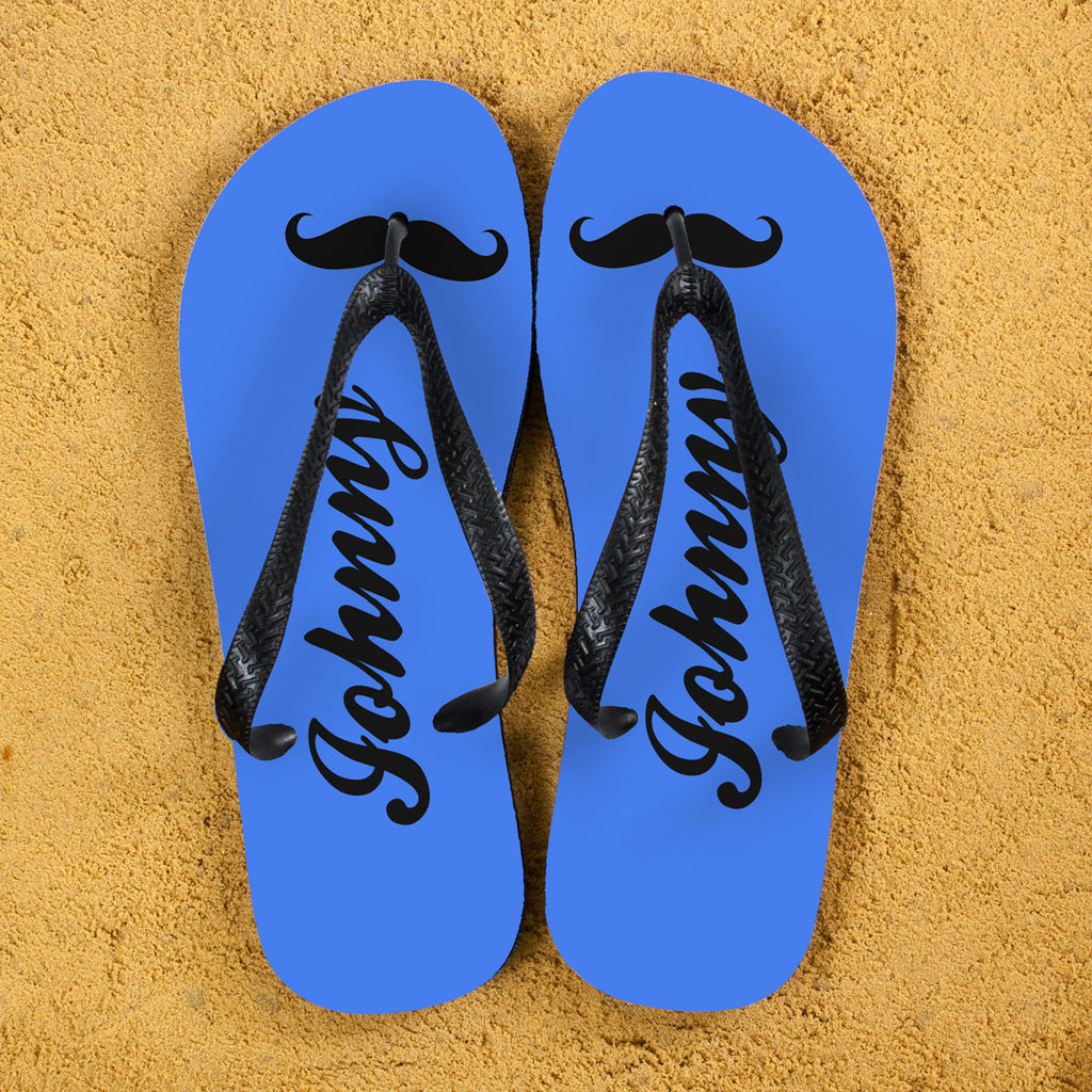 Moustache Style Personalised Flip Flops in Royal Blue - treat-republic