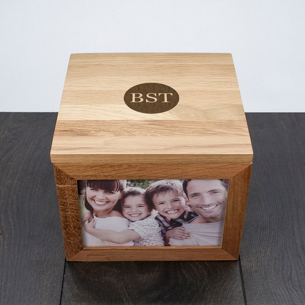 Oak Photo Keepsake Box with Initials - treat-republic
